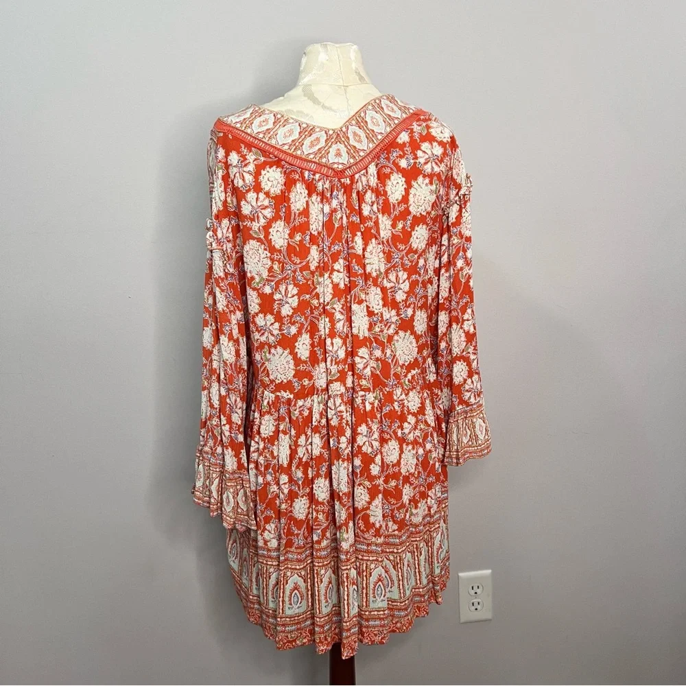 Free People Women Size Large Moonlight Dance Red Coral Orange Tunic - Picture 6 of 7